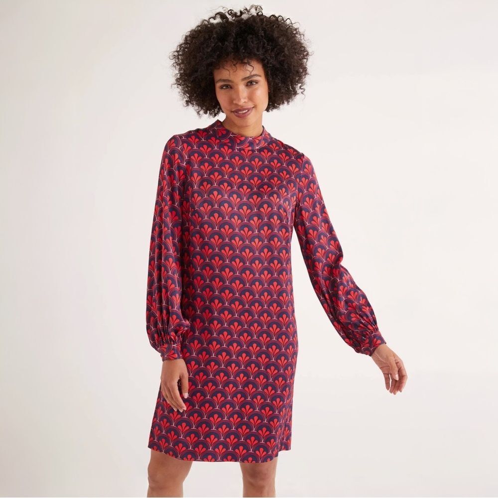 Boden Christobel Long Sleeve Printed Mock Neck Dress in Multi | Size 8R